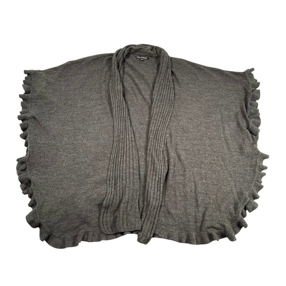 Cable & Gauge Poncho Sweater L/XL Charcoal Gray Ruffle Trim Soft Knit Open Front